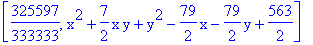 [325597/333333, x^2+7/2*x*y+y^2-79/2*x-79/2*y+563/2]